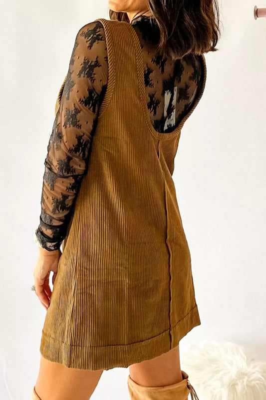 Corduroy Pocket Front Mini Overall Dress