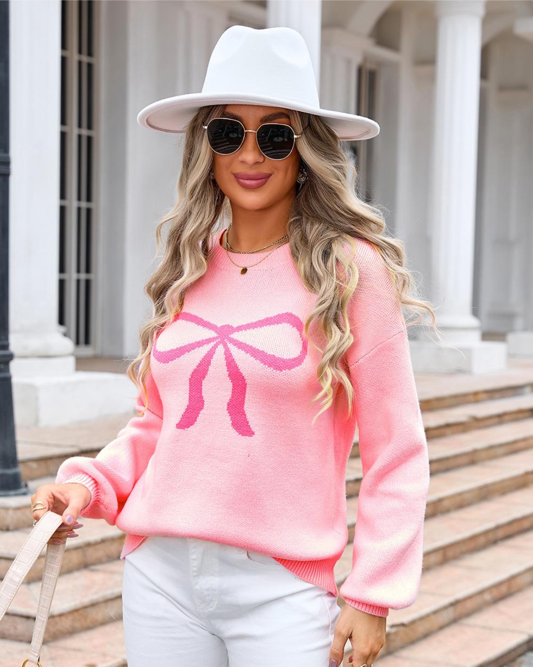 Bow Knitwear Sweater Pink S