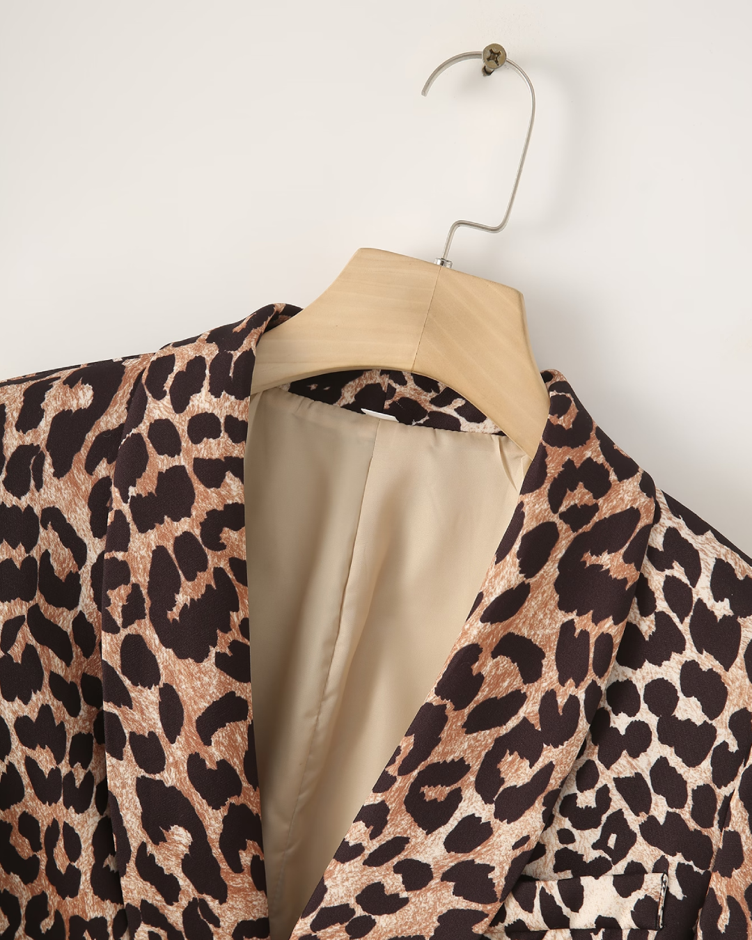 Leopard Cuff Pleated Long Sleeved Blazer