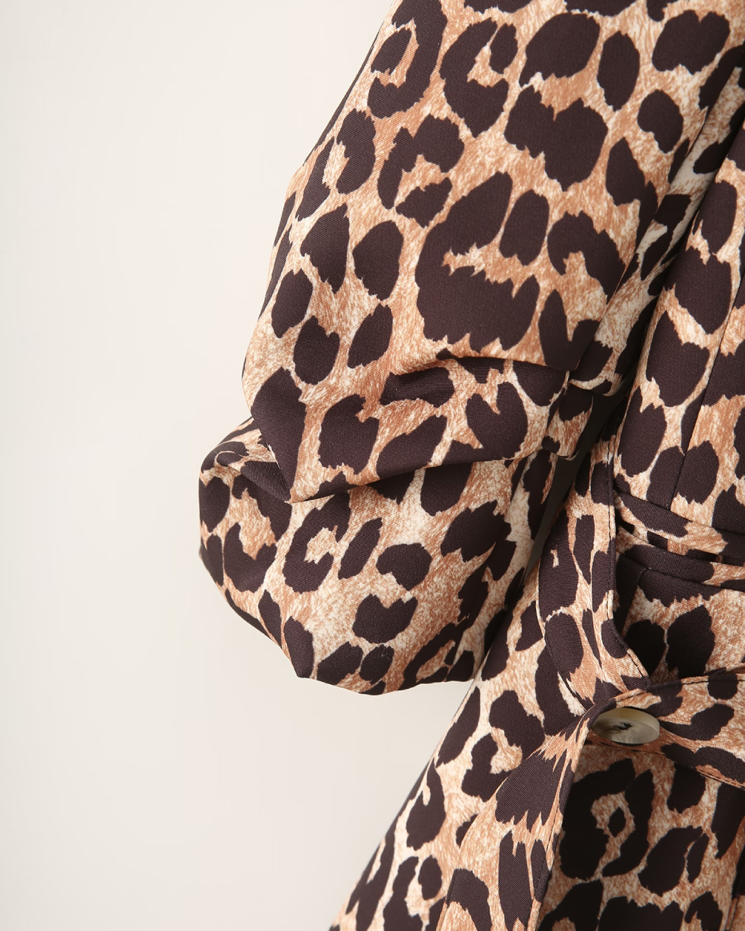 Leopard Cuff Pleated Long Sleeved Blazer