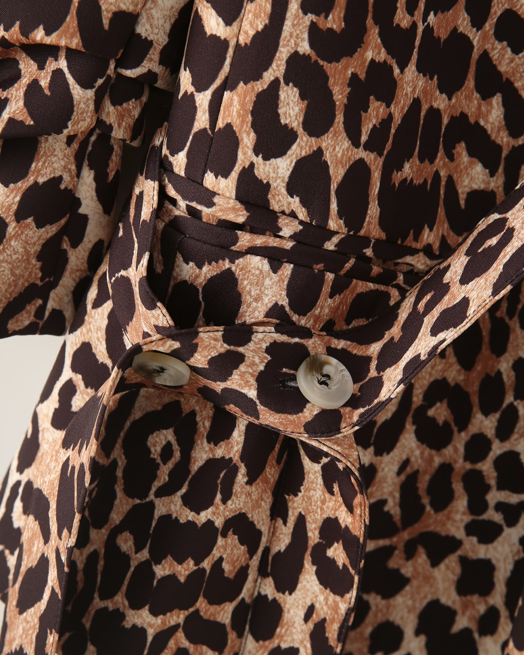 Leopard Cuff Pleated Long Sleeved Blazer