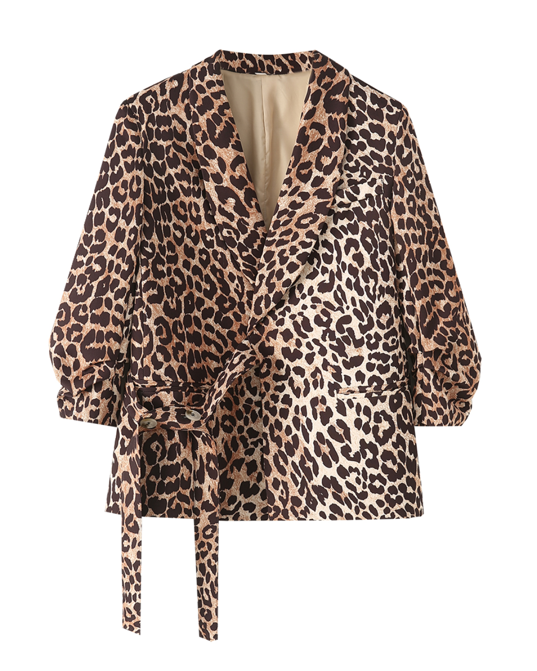 Leopard Cuff Pleated Long Sleeved Blazer Leopard XS
