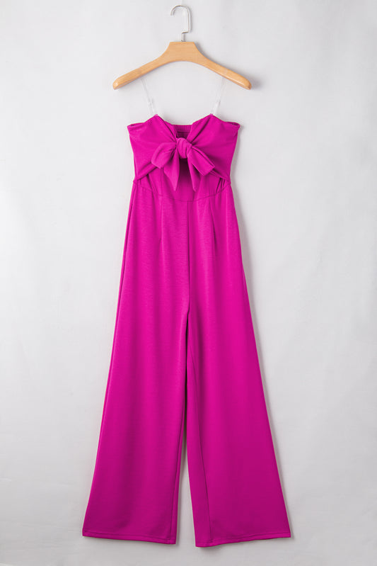 Bright Pink Bowknot Strapless Wide Leg Jumpsuit Bright Pink S