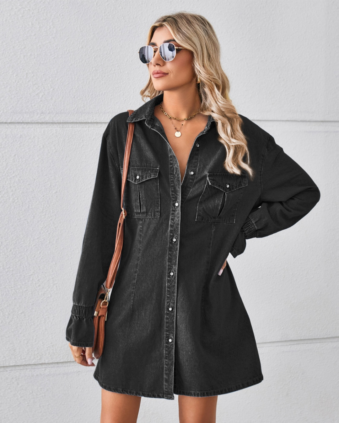 Pocketed Dropped Shoulder Denim Dress
