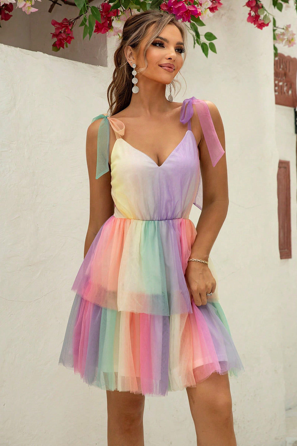 Gradient Tie-Shoulder Layered Dress Multicolor XS
