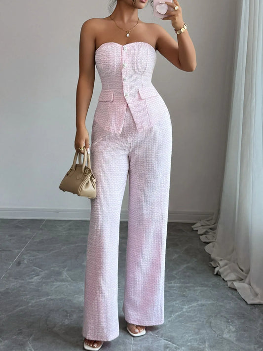 Sweetheart Neck Tube Top and Pants Set Blush Pink S