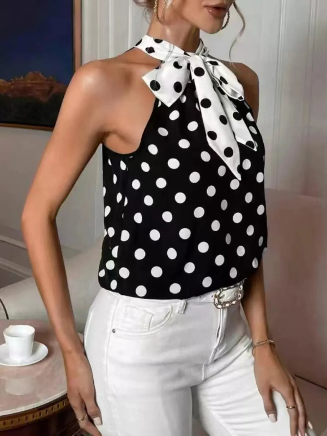 Polka Dot Tie Front Cami
