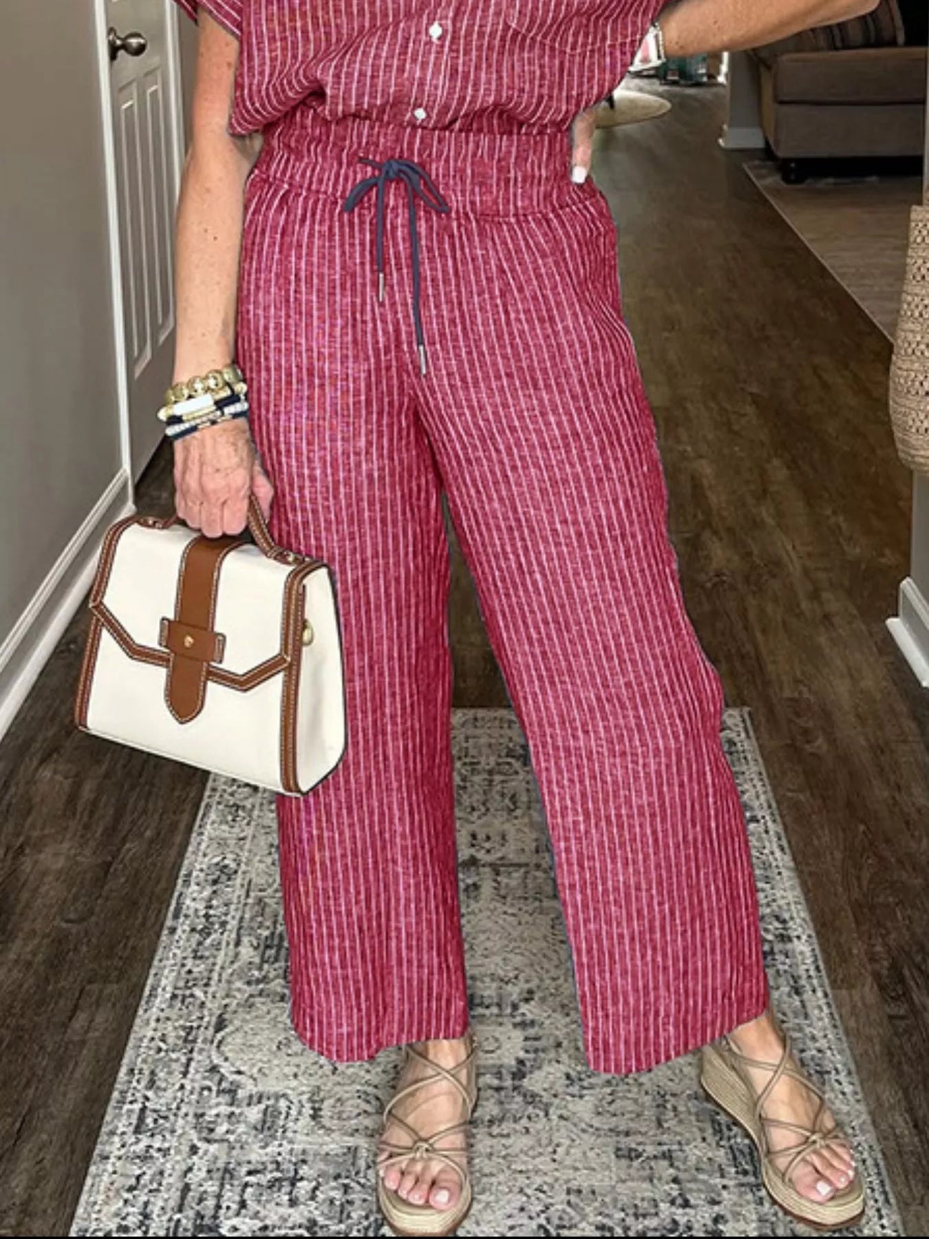Striped Button-Up Shirt With Wide Leg Pants