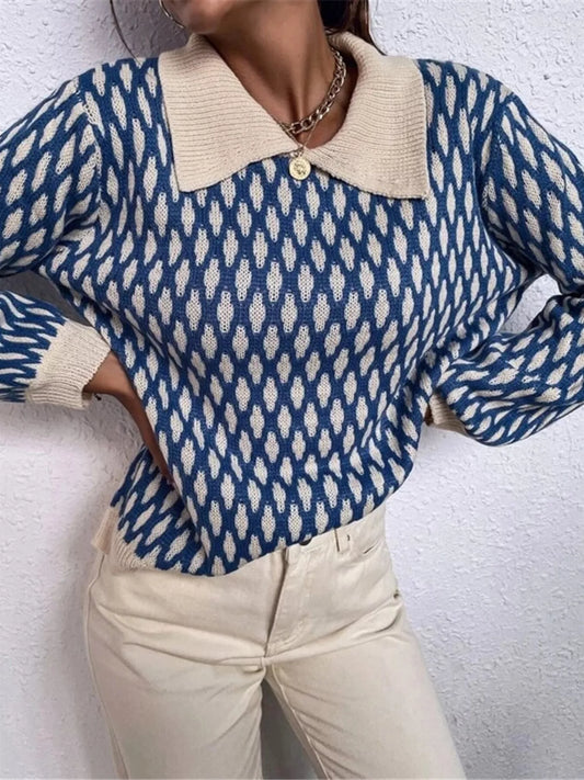 Diamond Pattern Collar Sweater Dusty Blue S