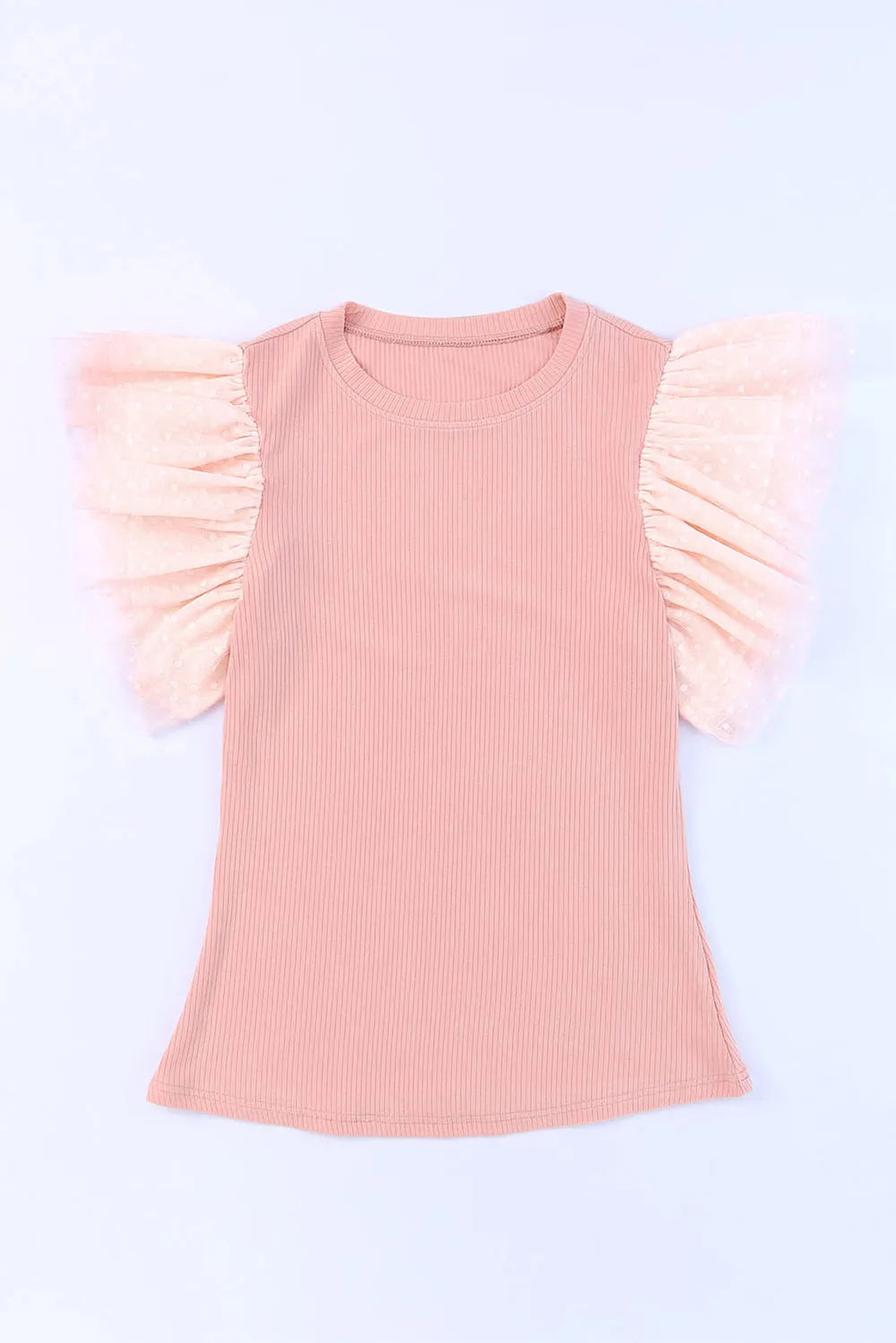 Ruffled Round Neck Cap Sleeve Blouse