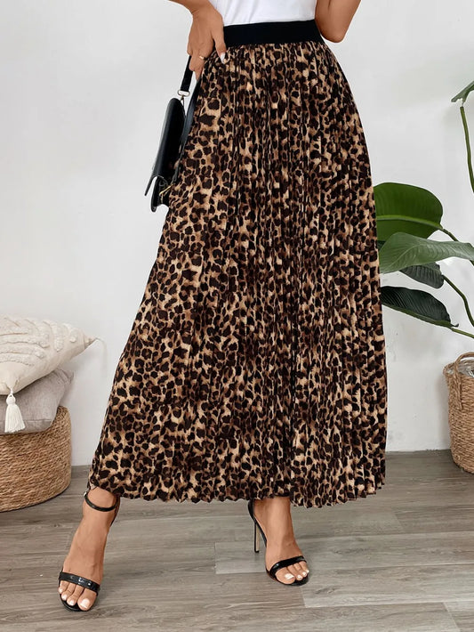 Perfee Pleated Leopard Maxi Skirt Leopard S