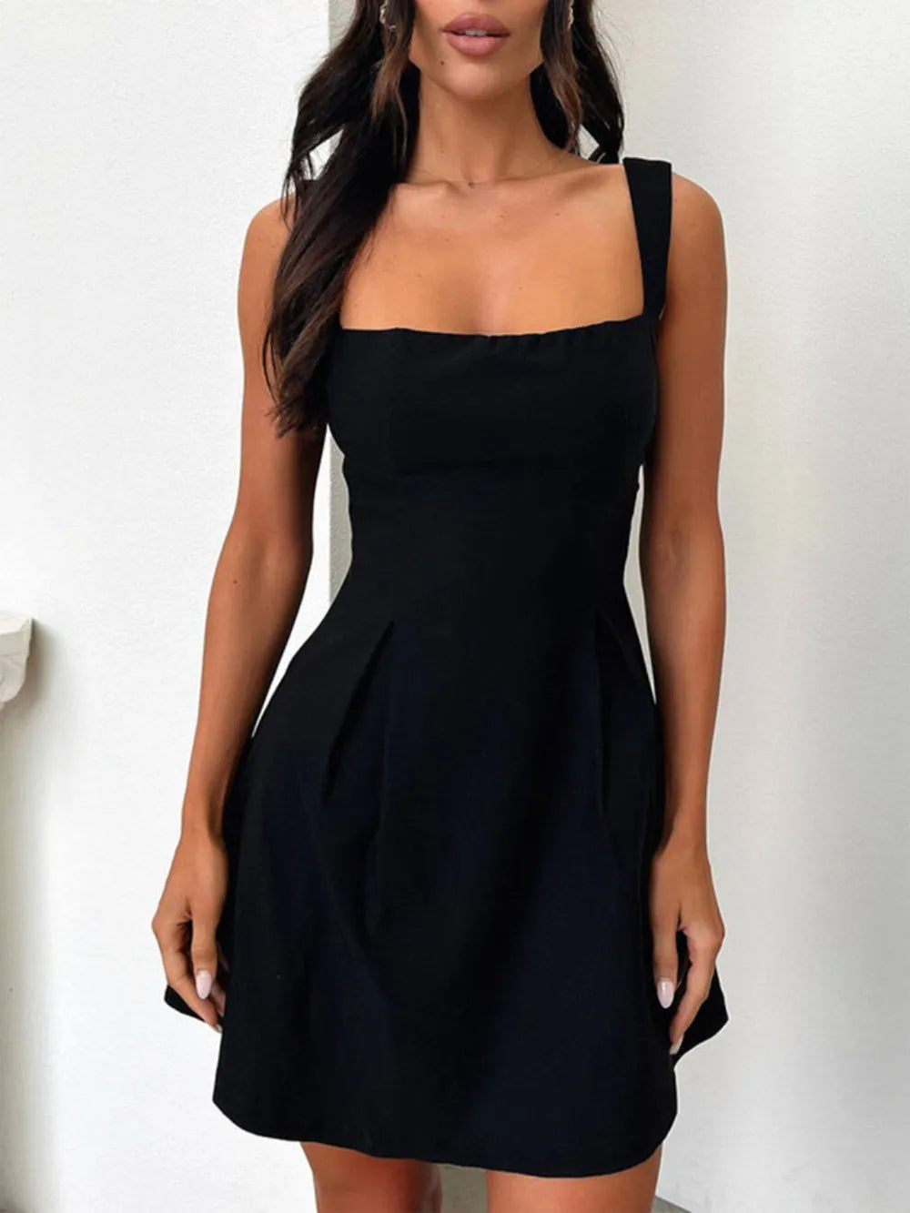 Devine Bow Back Square Neck Mini Dress Black S