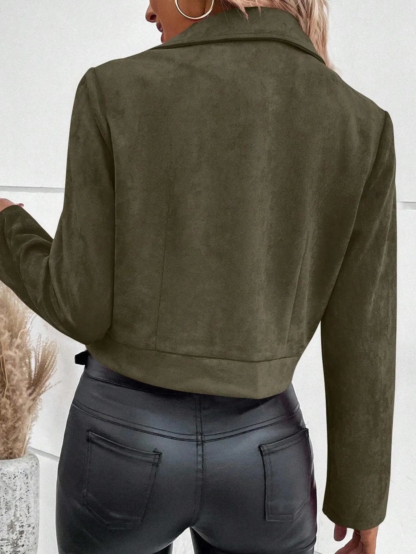 Zip Up Suede Cropped Moto Jacket