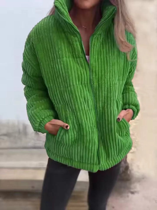 Full Size Zip Up Turtleneck Long Sleeve Winter Coat Plus Size Green S