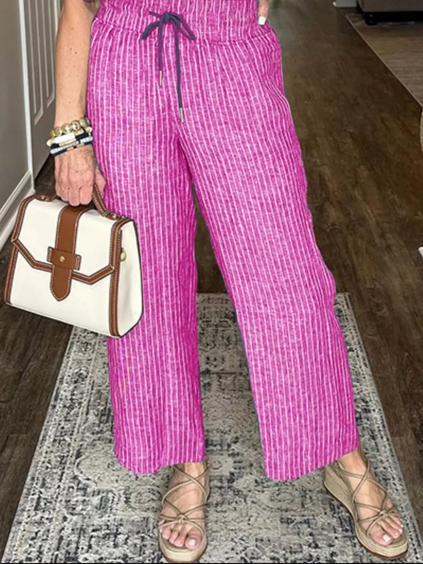 Striped Button-Up Shirt With Wide Leg Pants