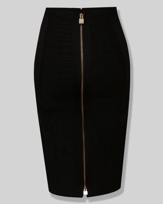 Solid Color Zipper Bandage Skirt Black XS
