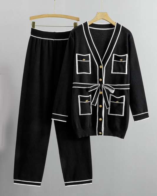Knitting Cardigan Two Piece Suit One Size Black