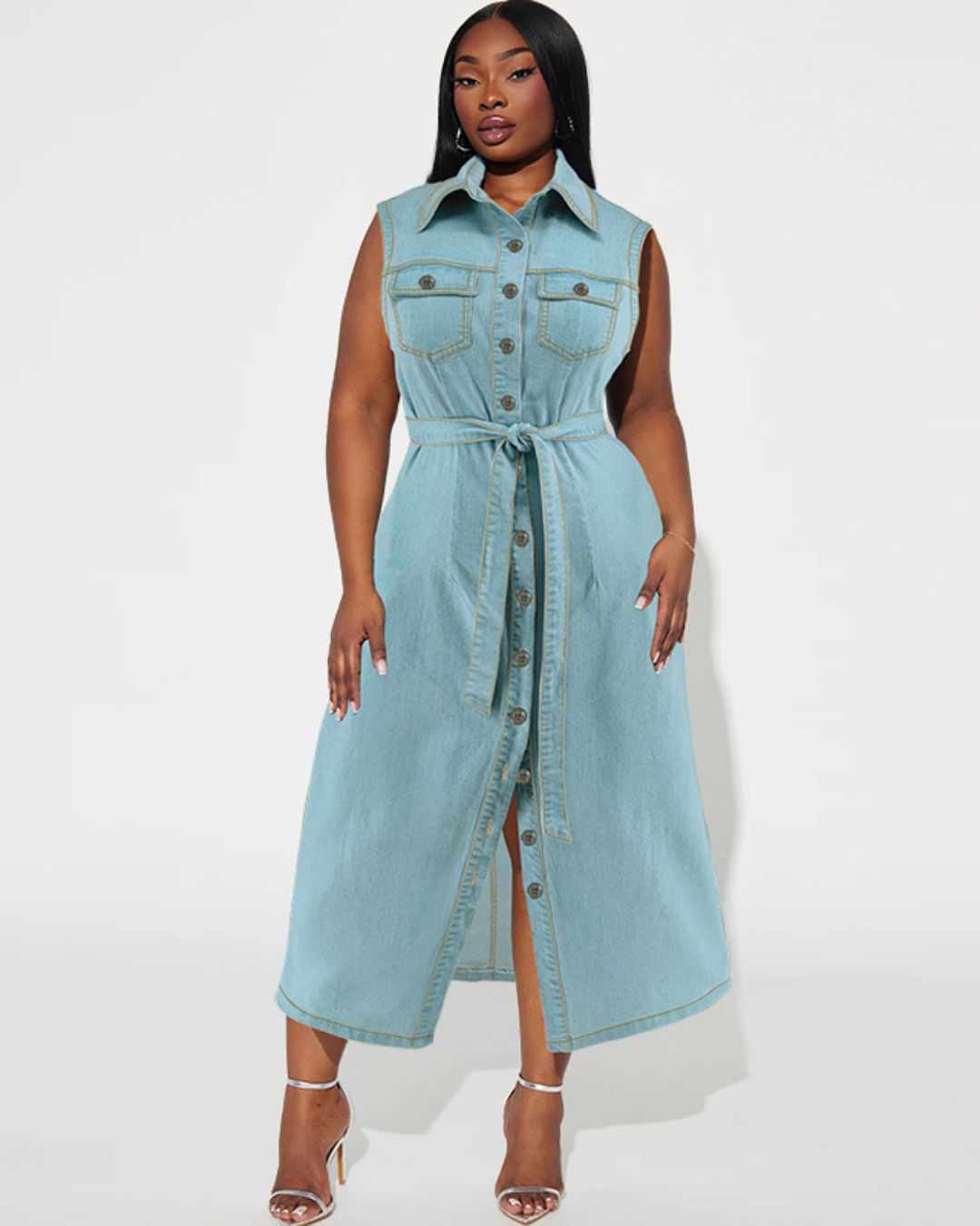 Plus Size Collared Denim Dress