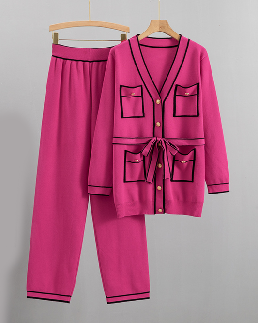 Knitting Cardigan Two Piece Suit One Size Coral Red