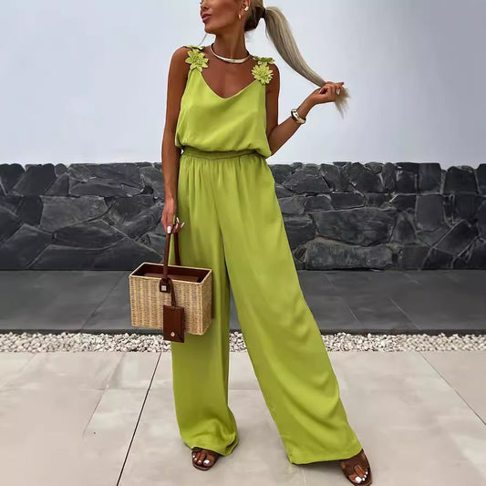 Suspender Sleeveless Pocket Casual Loose Jumpsuit
