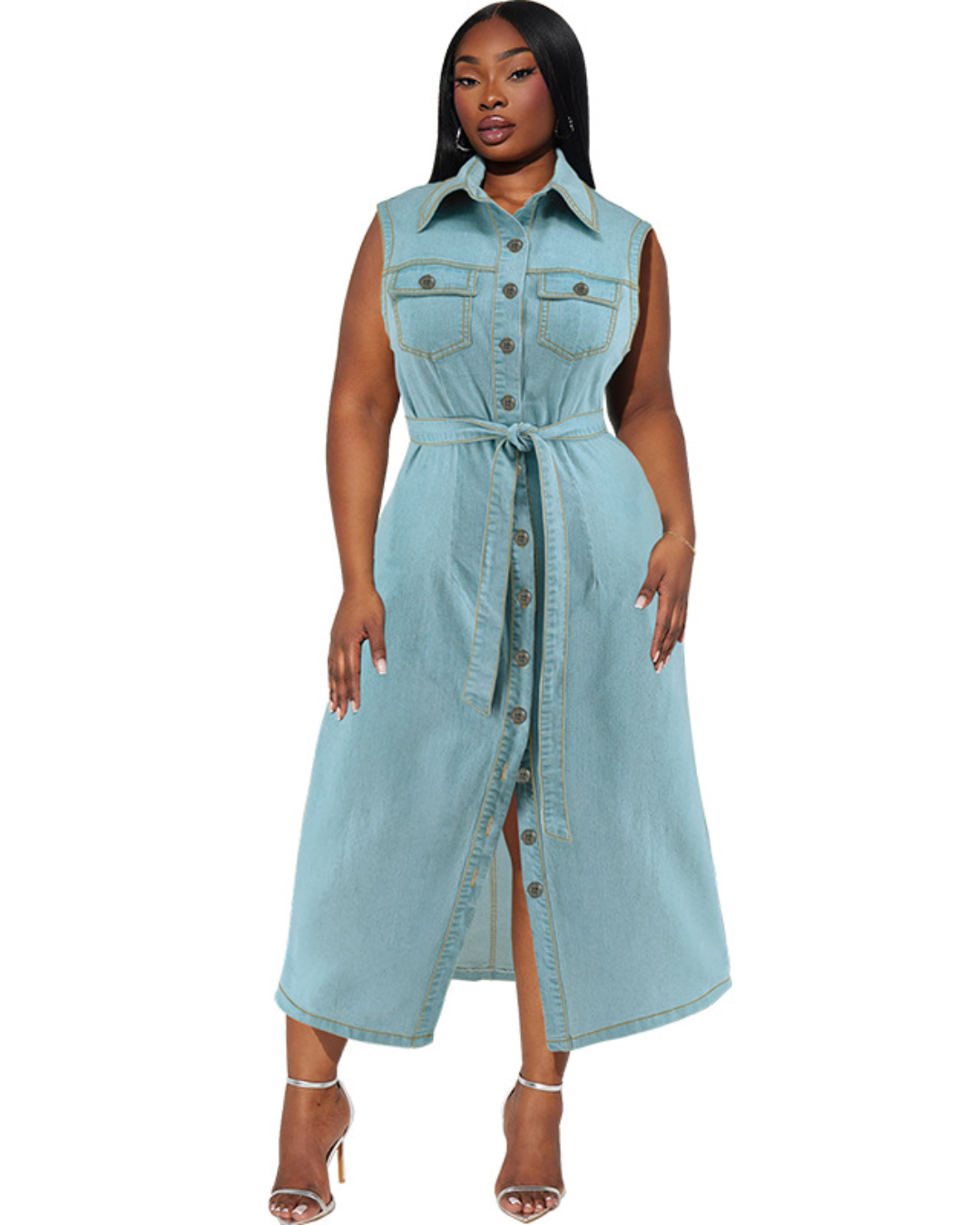 Plus Size Collared Denim Dress