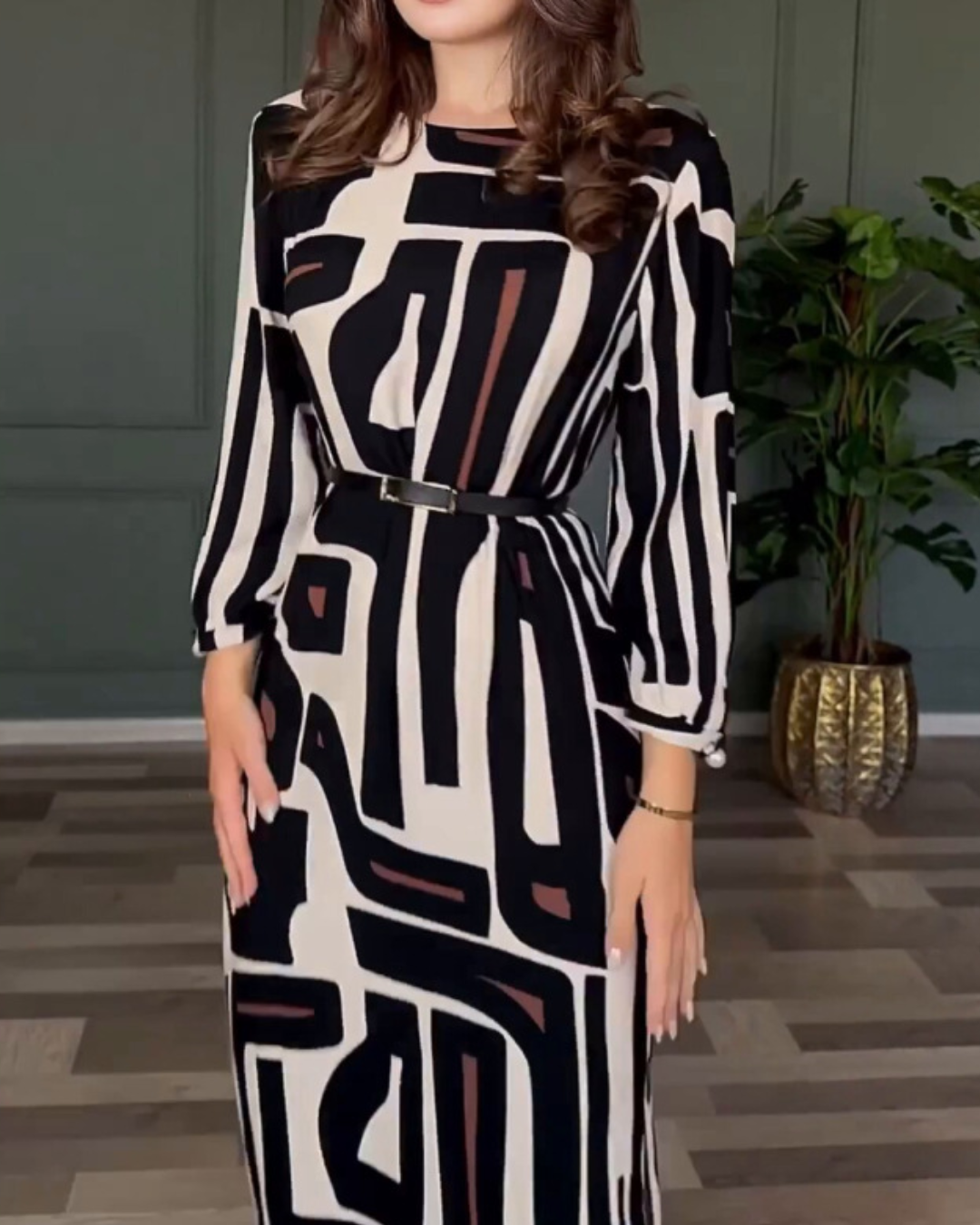Geometric Abstract Printed Dress S Picture Color Belt