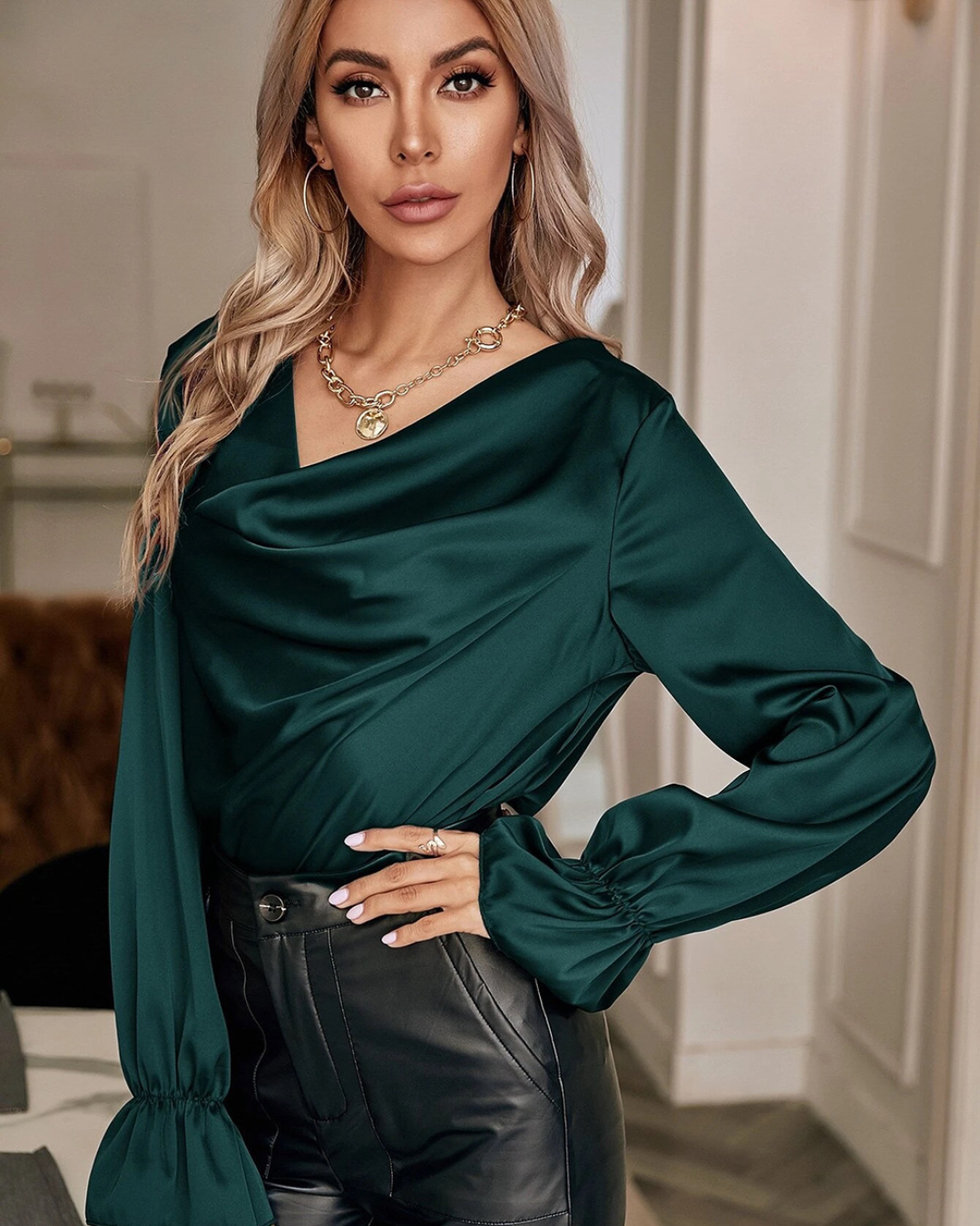 Pullover Pile Collar Shirt XL Blackish Green