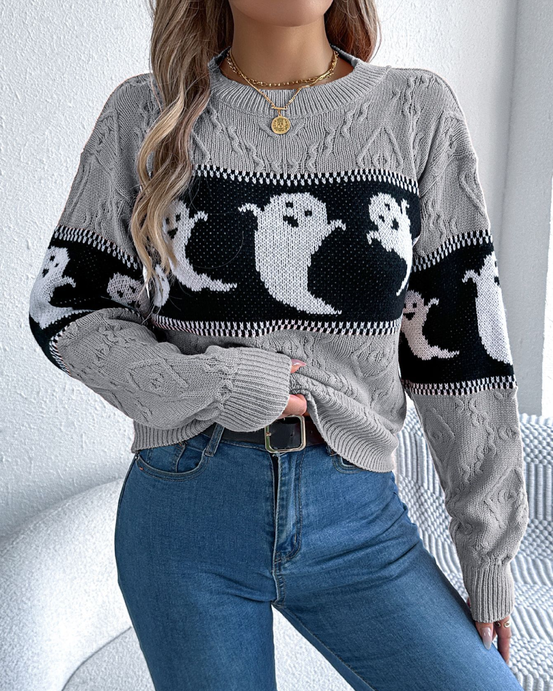 Halloween Theme Long Sleeve Jersey Gray S