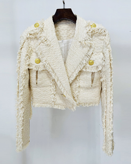 Short Temperamental Tweed Fringe Blazer