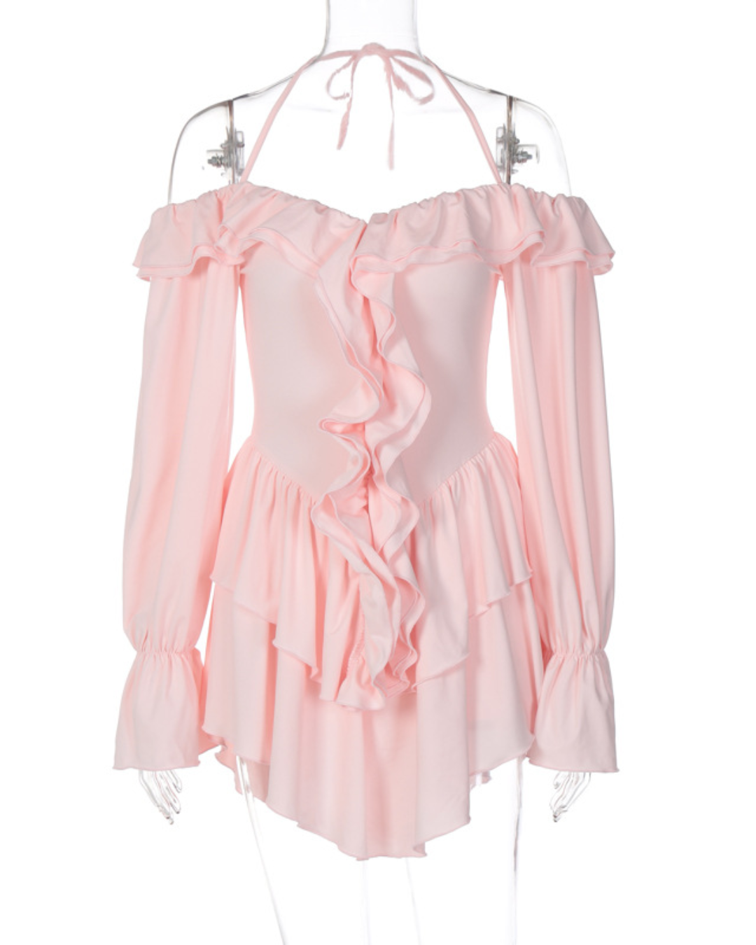 Halter Low Cut Ruffled Romper