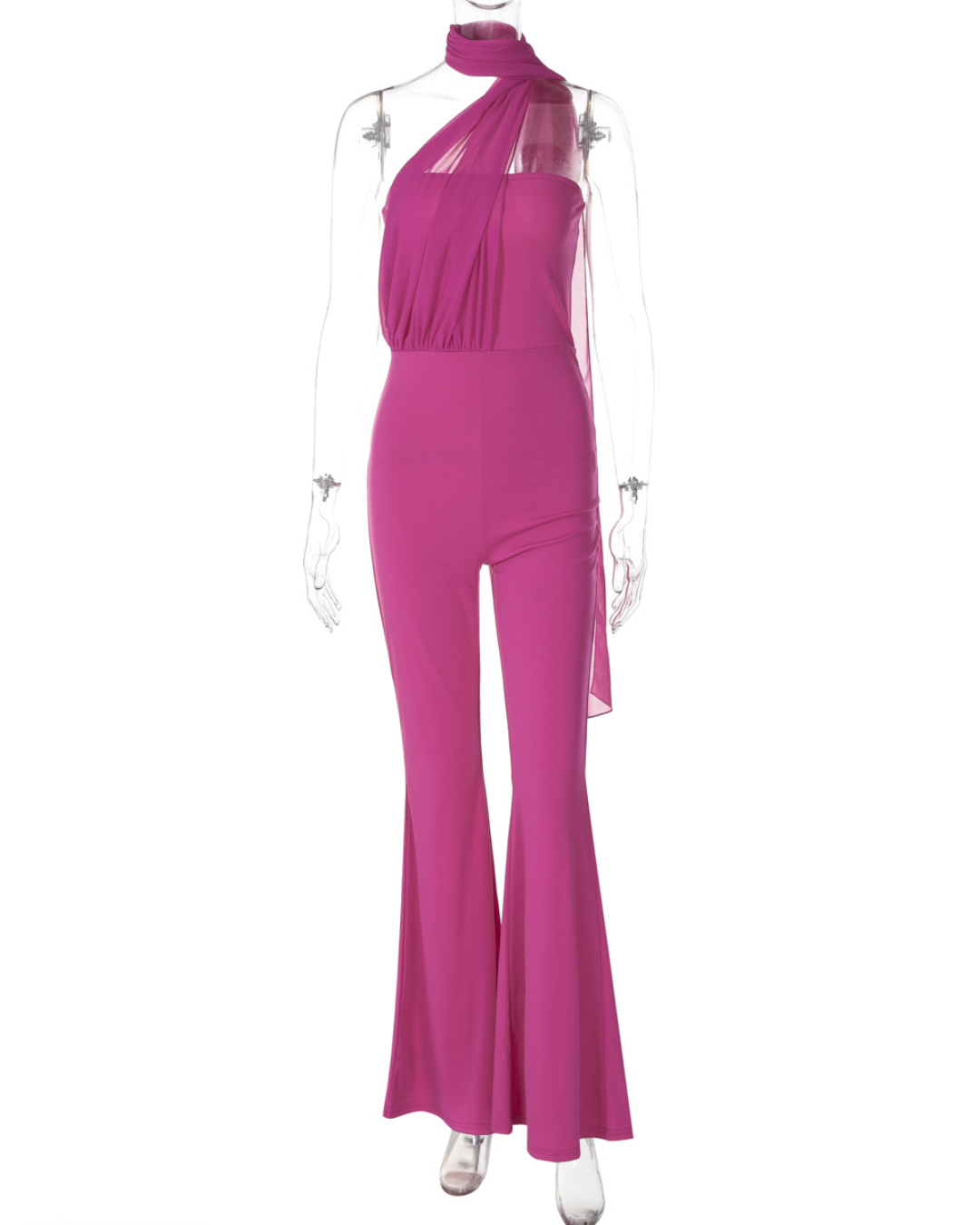 Slim Tube Top Halter Ribbon Jumpsuit Coral Red S