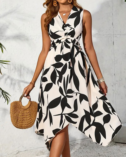 Leaf Print Midi Dress S Apricot