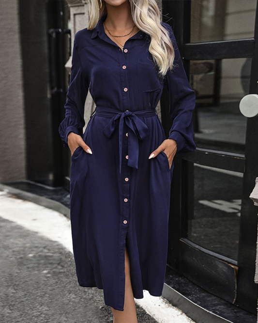 Solid Color Polo Collar Dress