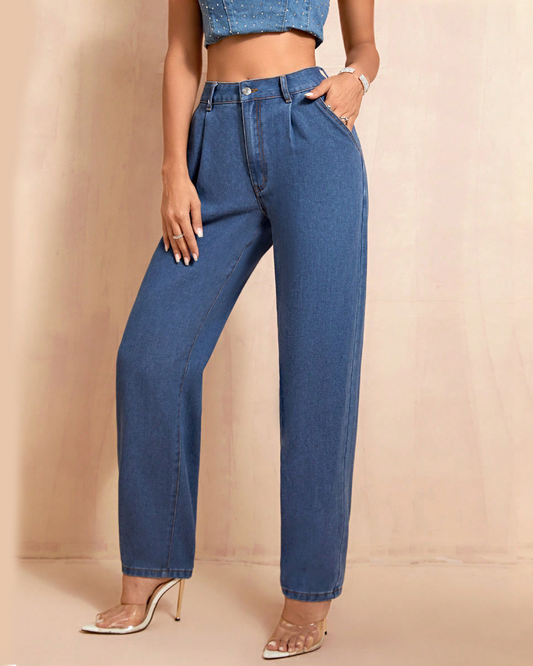 High Waist Straight Leg Denim Trousers