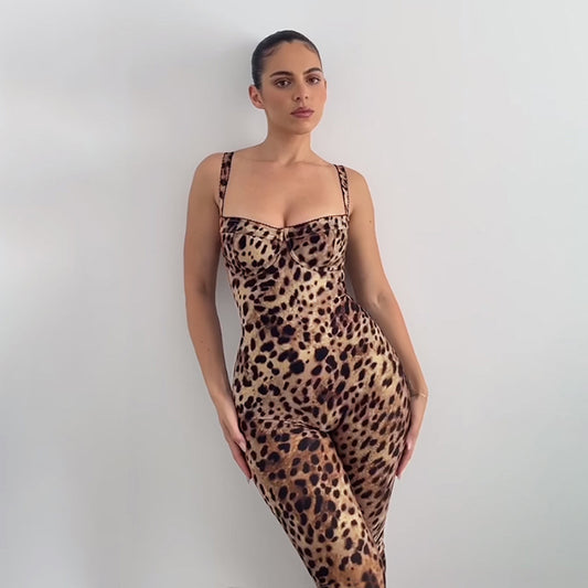 Leopard print high waist jumpsuit