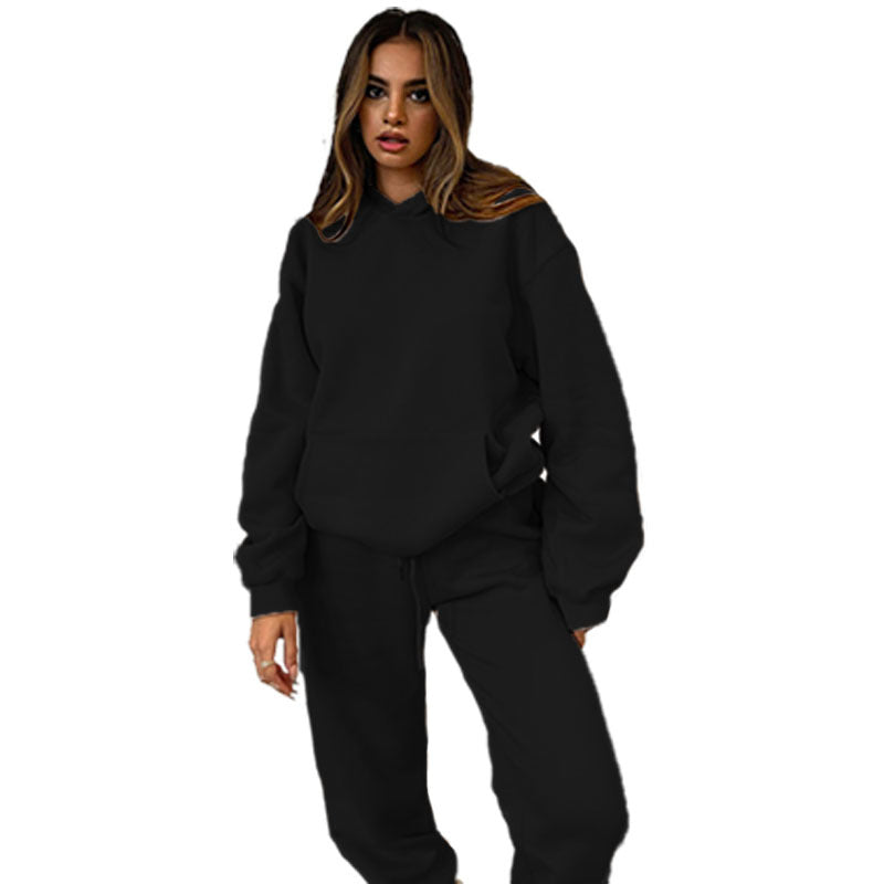 Round Neck Sweater & Skinny Trousers Set S Black