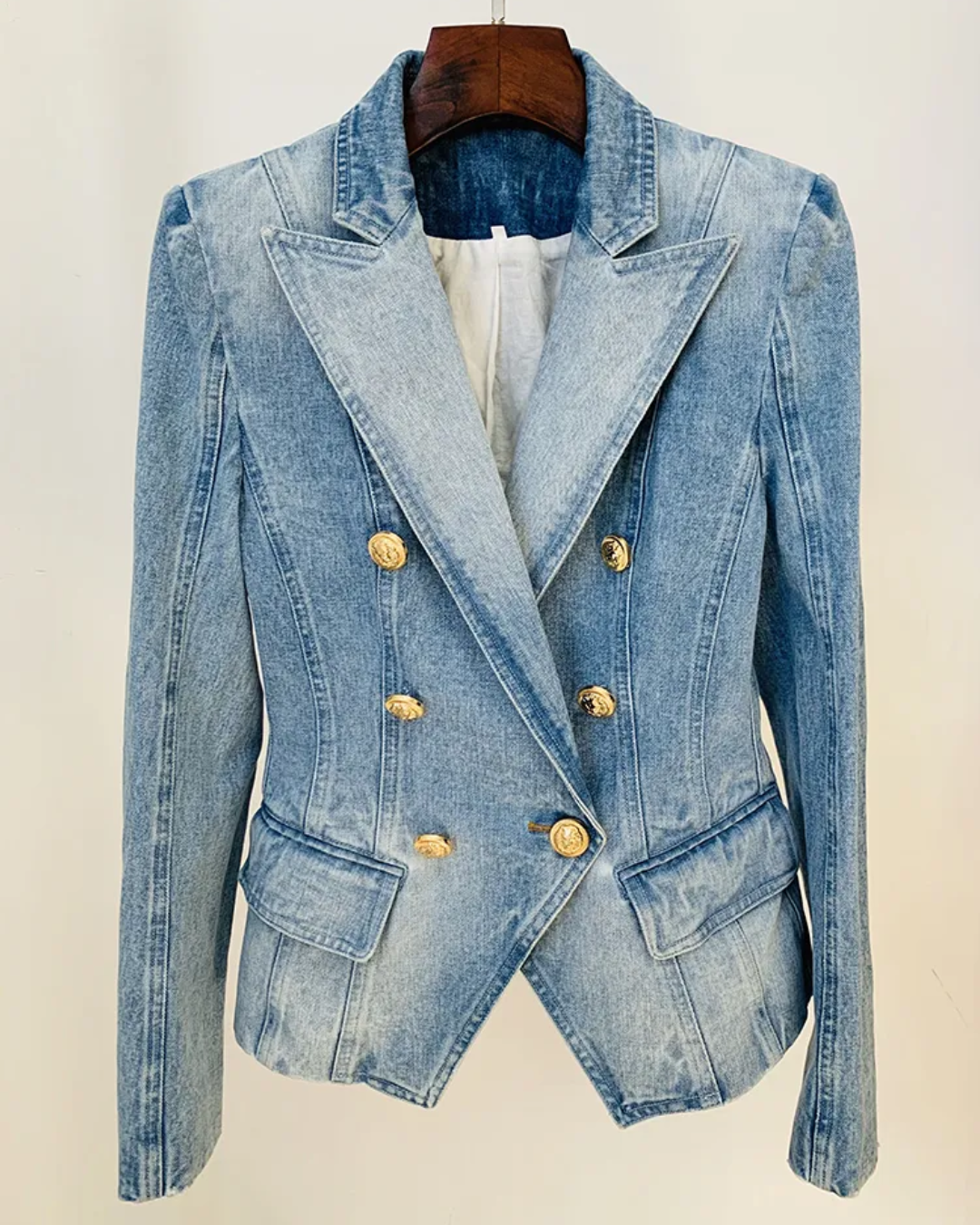 Slim Fit Lion Buttons Denim Blazer Denim Blue S