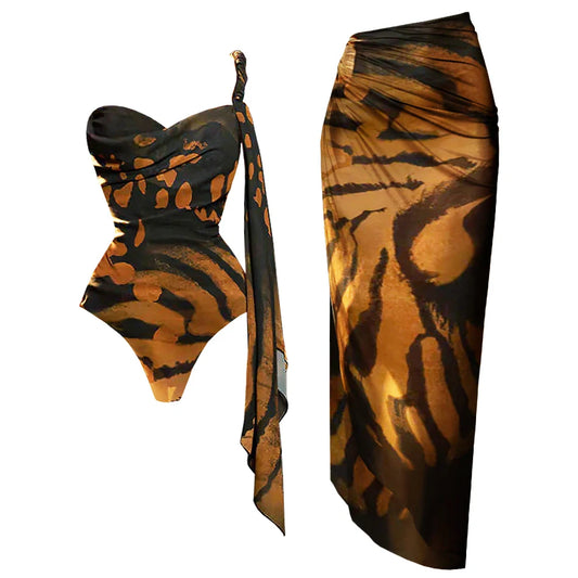 Retro Deep Swimsuit & Skirt Set Swimsuit and skirt S