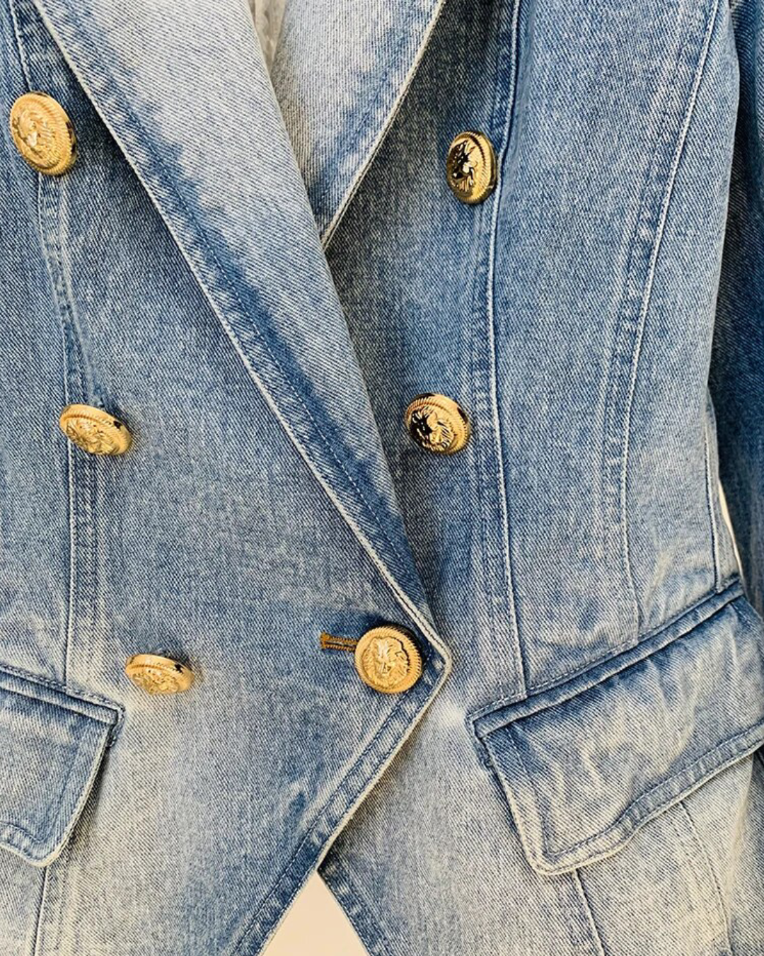 Slim Fit Lion Buttons Denim Blazer