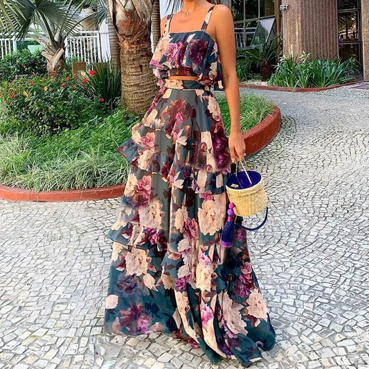 Sexy Spaghetti Strap Backless Two-Piece Outfit