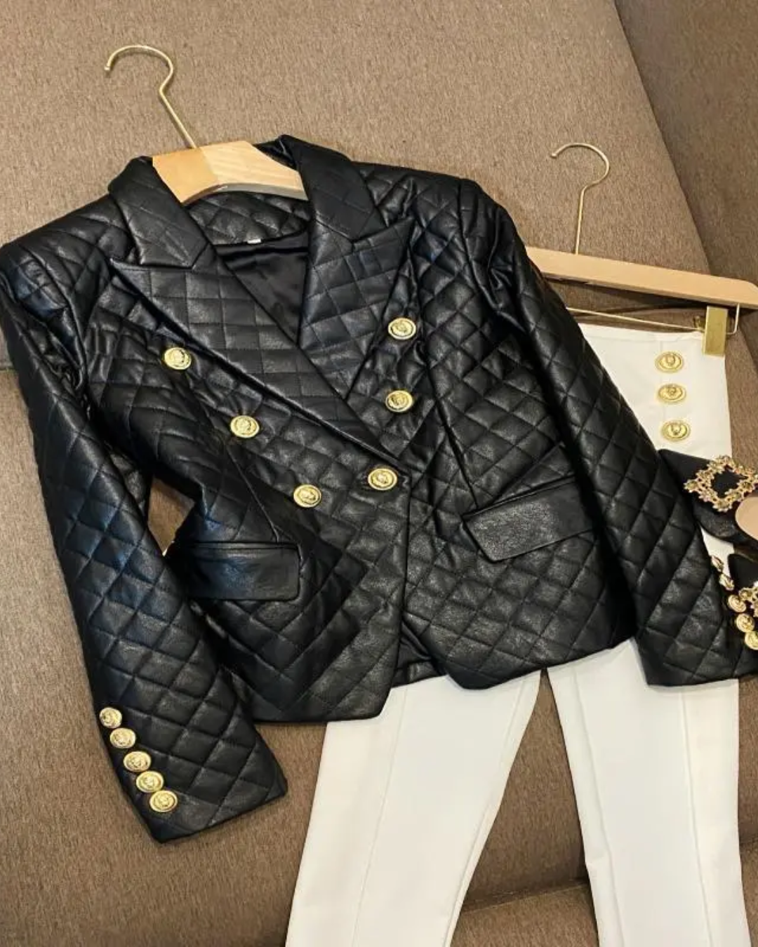 Notched Long Sleeve Button Up Blazer Black S