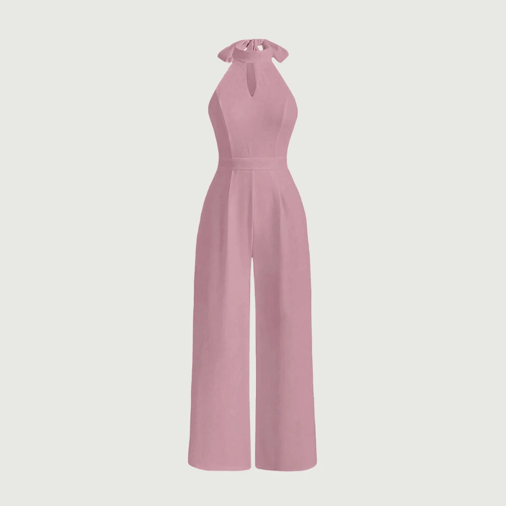 Off-Shoulder Halter Neck Jumpsuit Pink XS