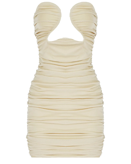 Draped Strapless Mini Dress Beige M