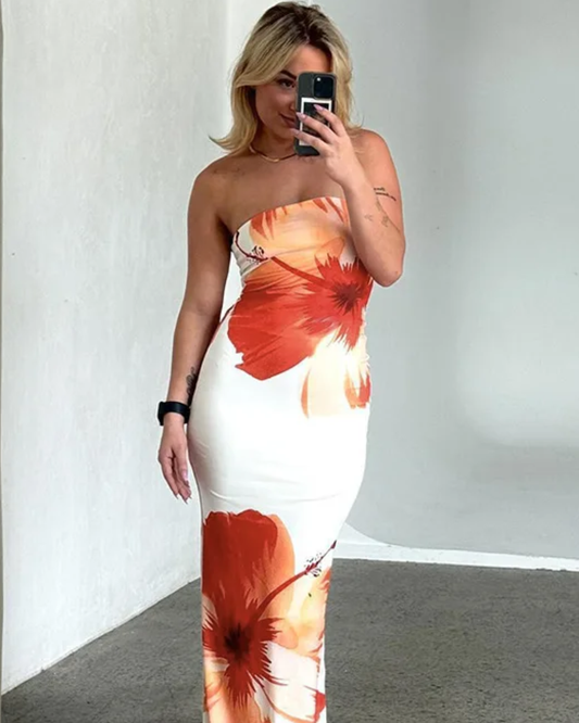 Flower Print Sleeveless Long Dress
