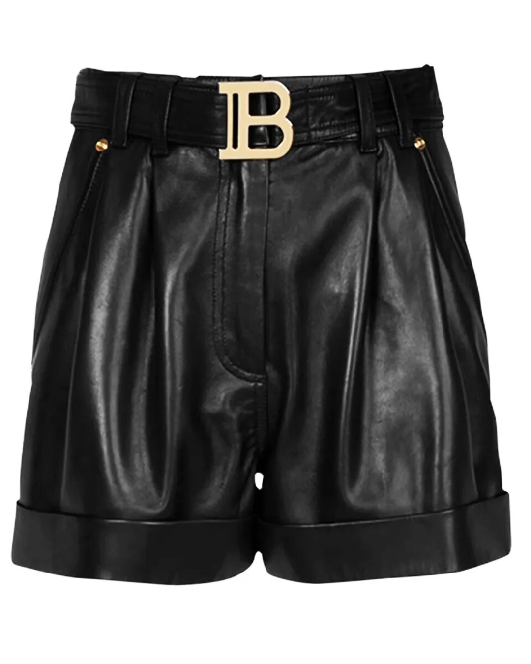 Belted Leather Shorts Black S
