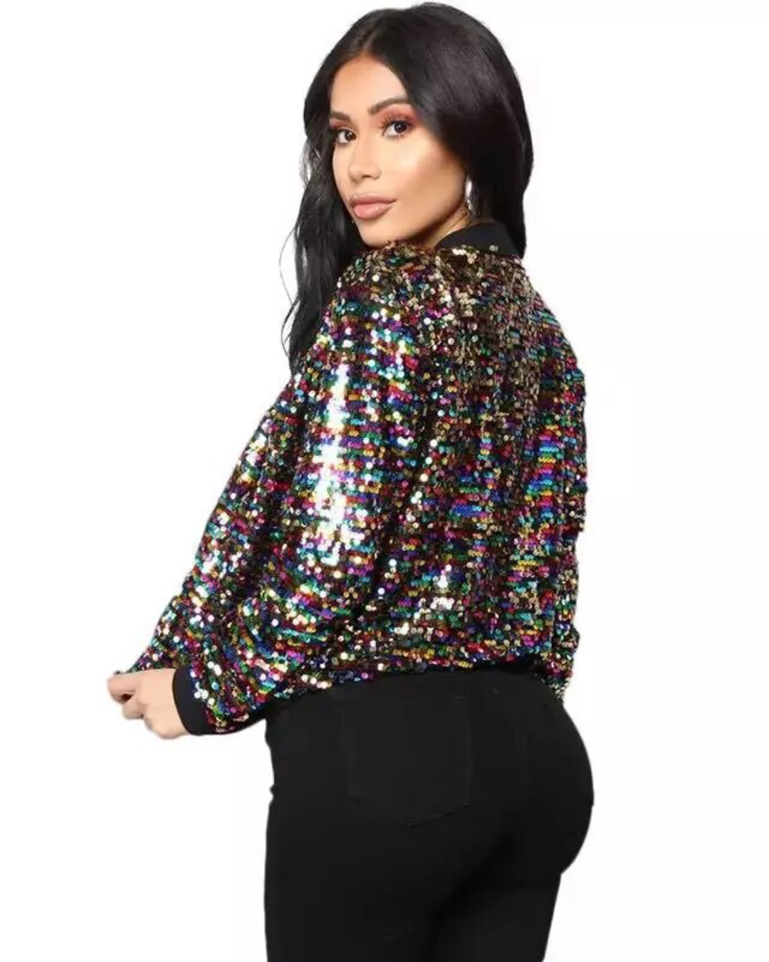 Gradient Color Sequin Zipper Coat
