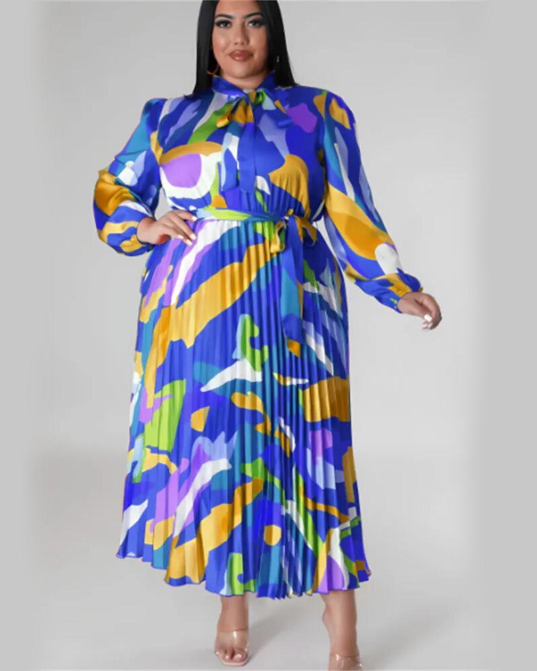 Plus Size Printed Tie Dye Dress Blue XL
