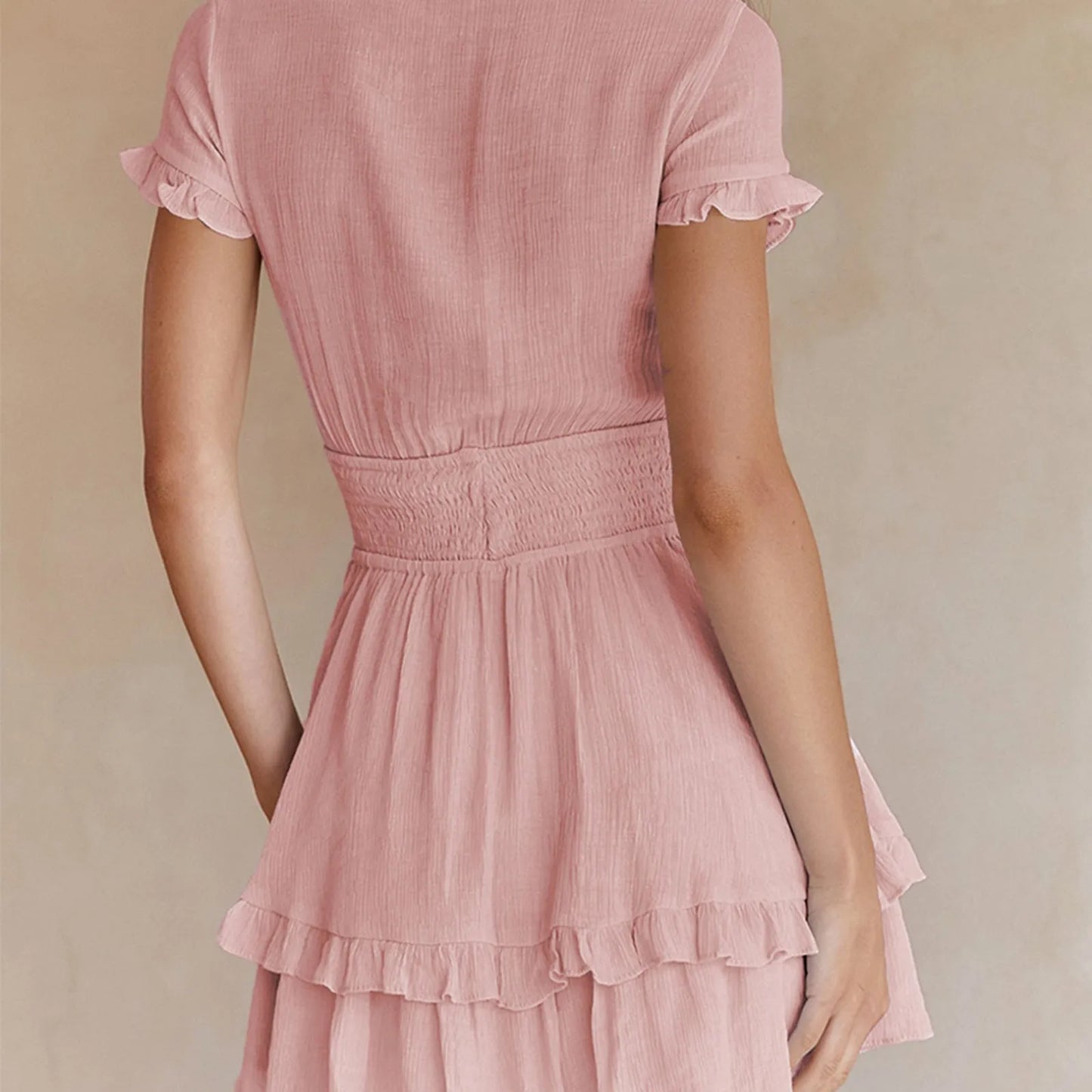 Deep V-Neck Tunic Waist Short Sleeve