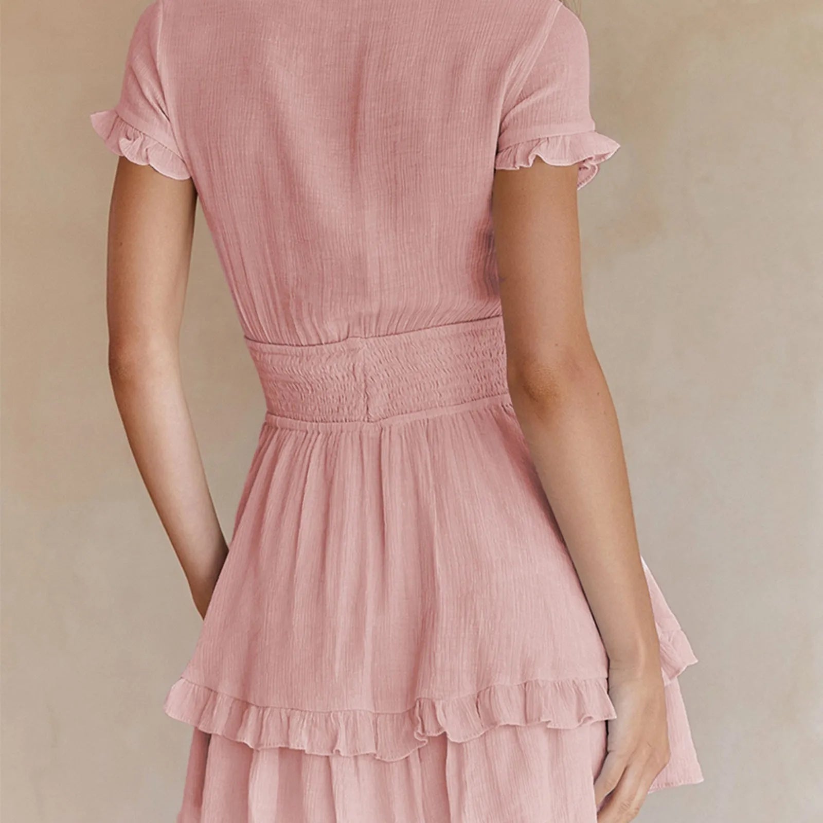 Deep V-Neck Tunic Waist Short Sleeve