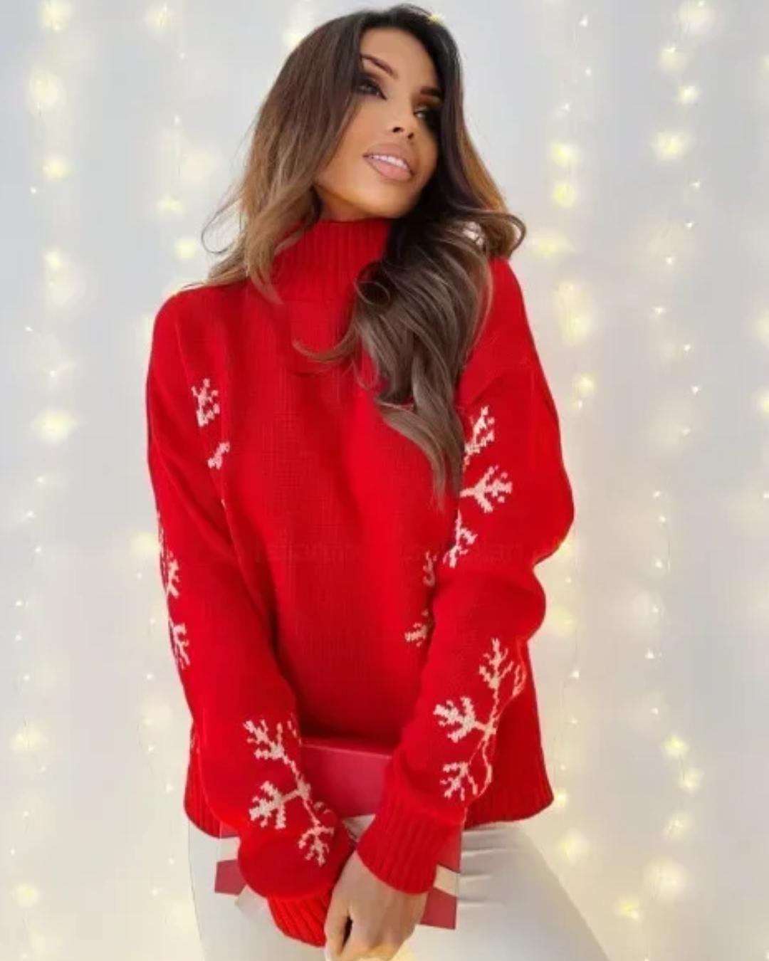 Knitted Turtleneck Loose Pullover Sweater Red 2 S